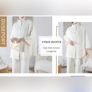 2 piece Cream High Neck  knit Sweater Lounge Set